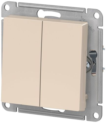 Выключатель 2-клавишный Schneider Electric Atlas Design бежевый, детальное фото