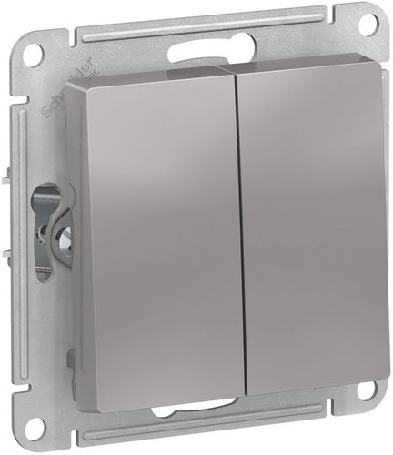 Выключатель 2-клавишный Schneider Electric Atlas Design алюминий, фото