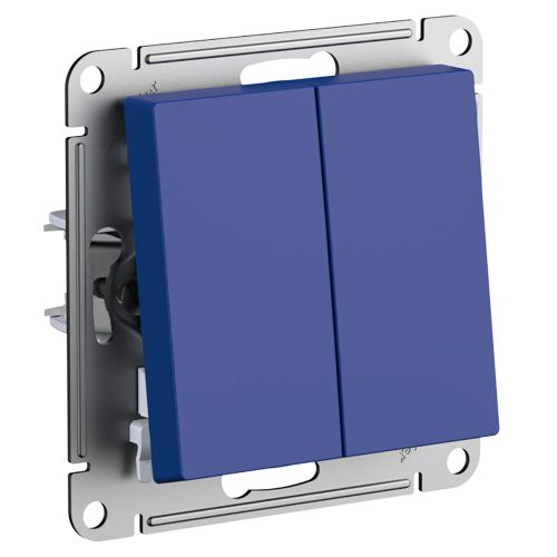 Выключатель 2-клавишный Systeme Electric Atlas Design аквамарин, крупный план