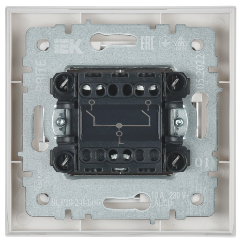 Выключатель 2-клавишный IEK BRITE BR-V20-0-10-K01-F белый, изображение