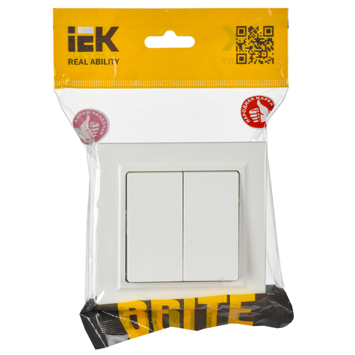 Выключатель 2-клавишный IEK BRITE BR-V20-0-10-K01-F белый, изображение