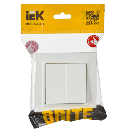 Выключатель 2-клавишный IEK BRITE BR-V22-0-10-K01 белый, картинка