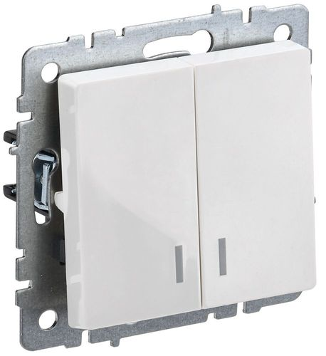 Выключатель 2-клавишный IEK BRITE BR-V20-1-10-K01 белый, крупный план