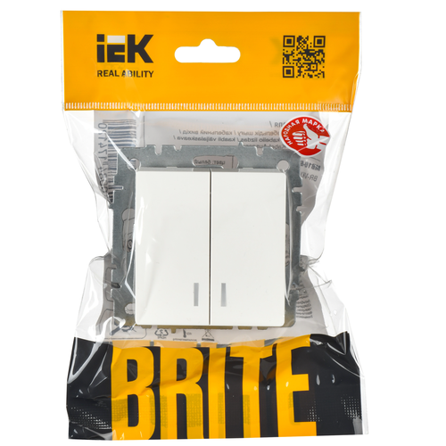 Выключатель 2-клавишный IEK BRITE BR-V20-1-10-K01 белый, фото
