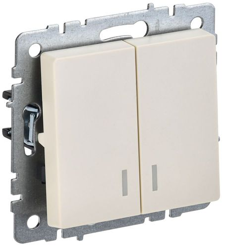 Выключатель 2-клавишный IEK BRITE BR-V20-1-10-K10 бежевый, крупный план