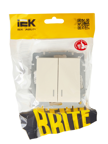 Выключатель 2-клавишный IEK BRITE BR-V20-1-10-K10 бежевый, вид