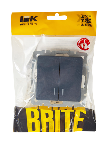 Выключатель 2-клавишный IEK BRITE BR-V20-1-10-K35 маренго, фото
