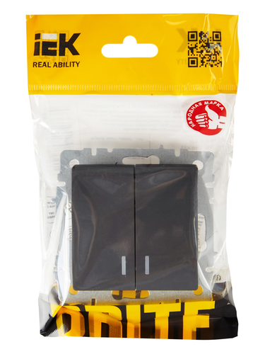 Выключатель 2-клавишный IEK BRITE BR-V20-1-10-K53 графит, вид