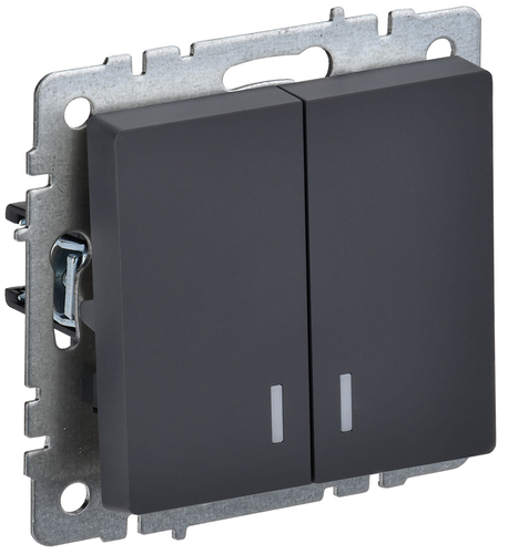 Выключатель 2-клавишный IEK BRITE BR-V20-1-10-K53 графит, фотография