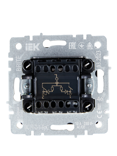 Выключатель 2-клавишный IEK BRITE BR-V20-1-10-K46 сталь, крупный план