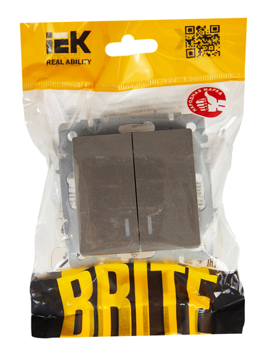 Выключатель 2-клавишный IEK BRITE BR-V20-1-10-K46 сталь, изображение