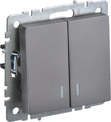 Выключатель 2-клавишный IEK BRITE BR-V20-1-10-K46 сталь, крупный план