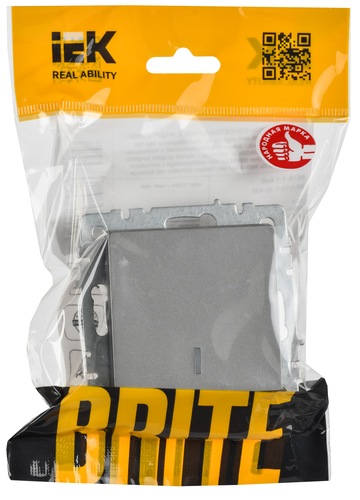 Выключатель 1-клавишный IEK BRITE BR-V10-1-10-K46 сталь, крупный план