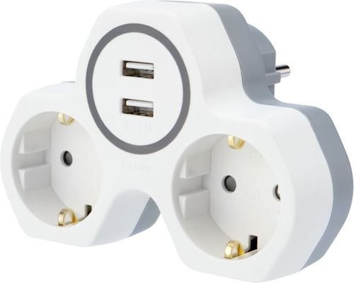 Двойник+2 USB порта REXANT белый, вид