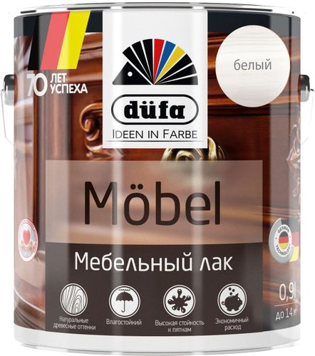 Лак мебельный dufa Mobel белый глянцевый 0,9 л, детальное фото