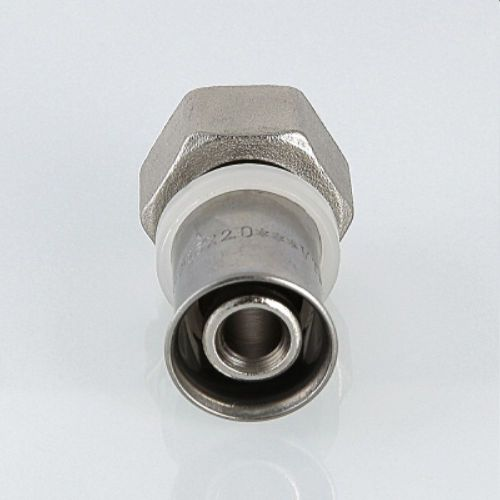Соединитель латунь никелированный VALTEC VTc.712.N 1/2" х 20 мм, изображение