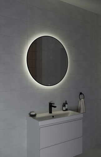 Зеркало ECLIPSE smart 80x80 с подсветкой круглое черная рамка, детальное фото