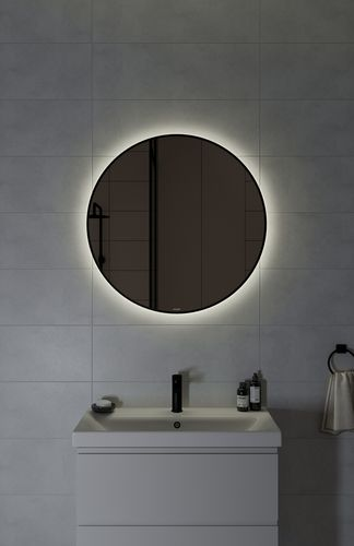 Зеркало ECLIPSE smart 80x80 с подсветкой круглое черная рамка, вид