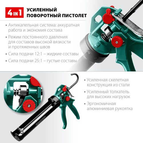 Пистолет для герметика KRAFTOOL поворотный 310 мл, крупный план