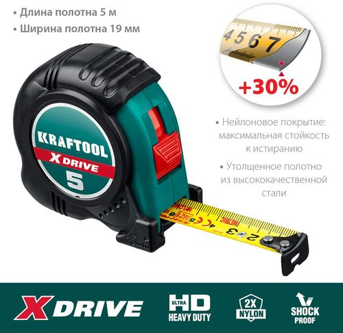 Рулетка ударпрочнная KRAFTOOL обрезиненная 5 м х 19 мм, картинка