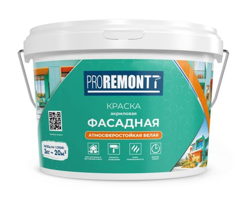 Краска фасадная PROREMONTT белая 3 кг лС, фото