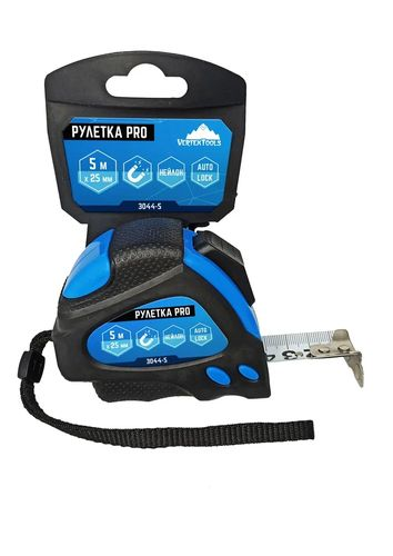 Рулетка VERTEXTOOLS нейлоновая 5 метров х 25 мм, автостоп 3044-5, картинка