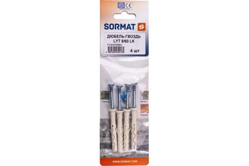 Дюбель-гвоздь SORMAT LYT 8/60 LK SP нейлон 4 шт, изображение