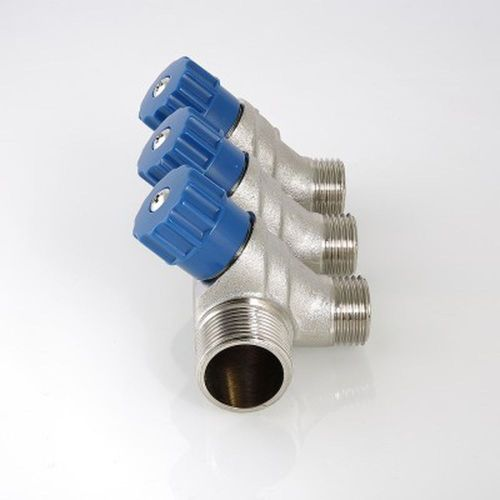 Коллектор с вентилями латунь никелированная VALTEC 1"х 1/2", фотография