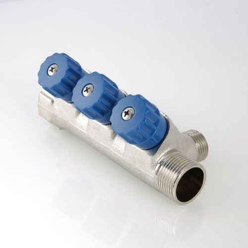 Коллектор с вентилями латунь никелированная VALTEC 1"х 1/2", изображение
