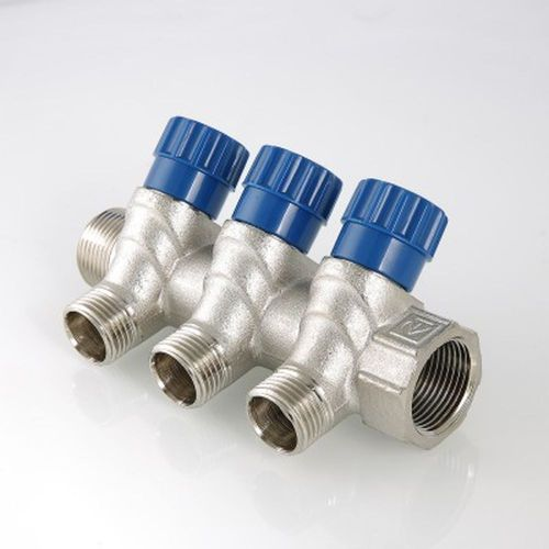 Коллектор с вентилями латунь никелированная VALTEC 1"х 1/2", вид