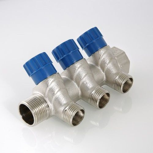 Коллектор с вентилями латунь никелированная VALTEC 1"х 1/2", вид