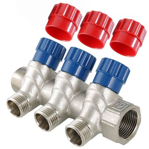 Коллектор с вентилями латунь никелированная VALTEC 1"х 1/2", изображение