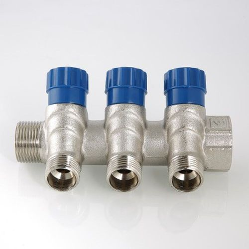 Коллектор с вентилями латунь никелированная VALTEC 1"х 1/2", вид