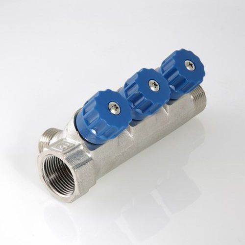 Коллектор с вентилями латунь никелированная VALTEC 1"х 1/2", фотография
