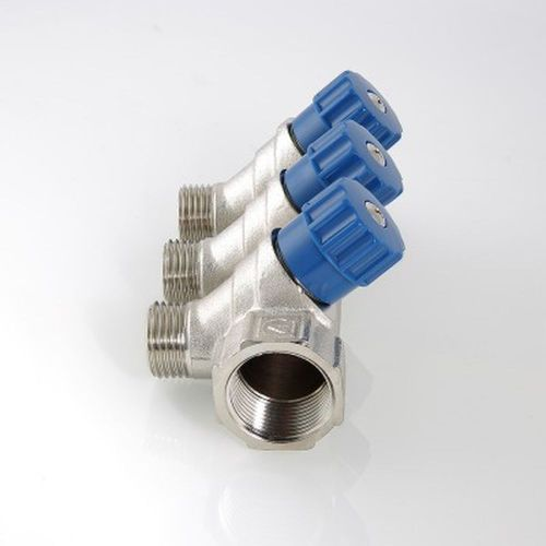 Коллектор с вентилями латунь никелированная VALTEC 1"х 1/2", картинка