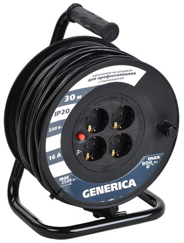 Катушка IEK GENERICA с термозащитой 4 места 2P+PE/30м 3х1,5 мм2, картинка
