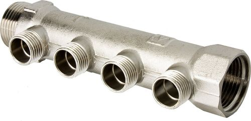 Коллектор латунь никелированная VALTEC 1" х 4 выхода 1/2", фотография