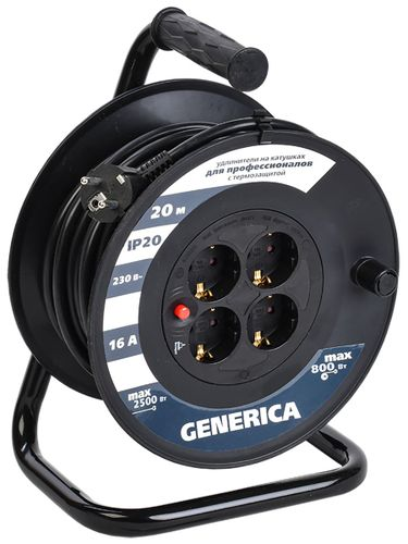 Катушка IEK GENERICA с термозащитой 4 места 2P+PE/20м 3х1,5 мм2, изображение