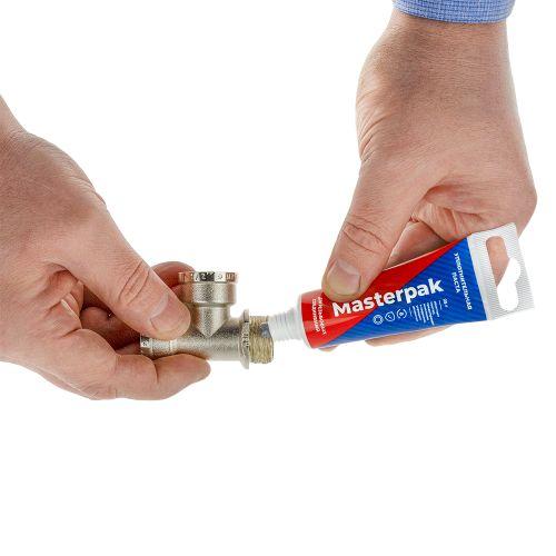 Комплект паста уплотнительная Masterpak 25 гр в тубе + лён, крупный план