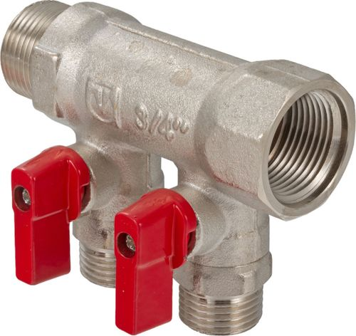 Коллектор латунь никелированная VALTEC 1" 2х1/2", изображение