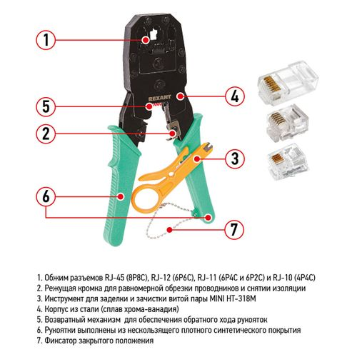 Кримпер для обжима REXANT HT-200 + MINI HT-318M, фотография