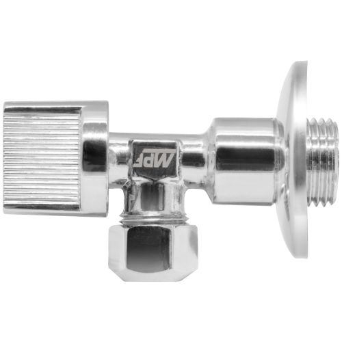 Кран шаровой угловой для бытовой техники с отражателем 1/2" х 3/8" н/цанга M10 (хром) LIGHT, MPF, картинка
