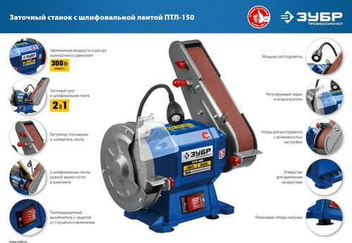 Станок заточный с шлифовальной лентой ЗУБР Профессионал ПТЛ-150 300 Вт, крупный план