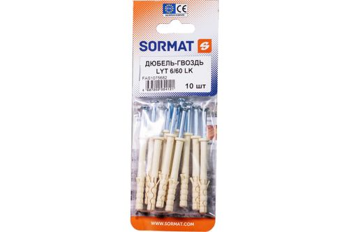 Дюбель-гвоздь SORMAT LYT 6/60 LK SP нейлон 10 шт, картинка