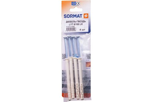 Дюбель-гвоздь SORMAT LYT 8/100 LK SP нейлон 4 шт, вид