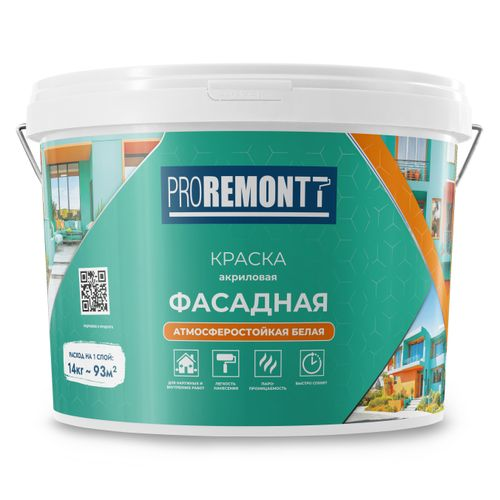 Краска фасадная PROREMONTT белая 14 кг лС, крупный план