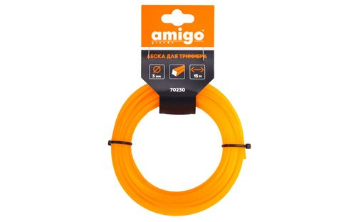 Леска для триммера AMIGO квадрат 3мм 15м, крупный план