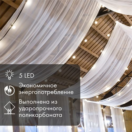 Лампа светодиодная для гирлянды БЕЛТ-ЛАЙТ, диаметр 45мм, E27, 5 LED, 2Вт, ТЕПЛЫЙ БЕЛЫЙ, 230В, IP65 NEON-NIGHT, картинка