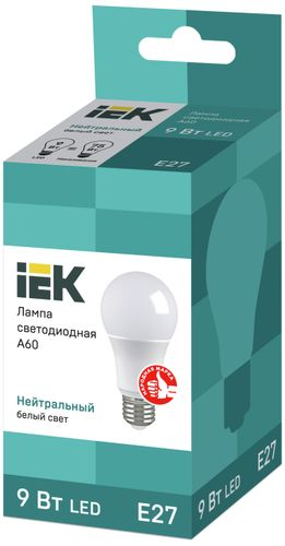 Светодиодная лампа IEK A60 E27 9 Вт 810 лм 4000 К шар, картинка