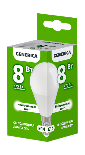 Лампа IEK LED GENERICA шар E14 4к 8вт 8.1x4.6, изображение
